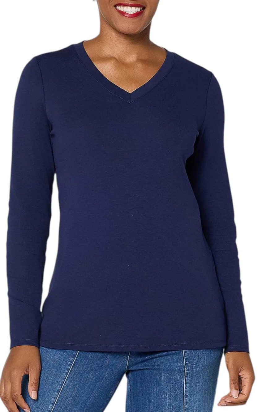 Belle by Kim Gravel Women's TripleLuxe Long Slv V-Neck Top Dusk - Plus